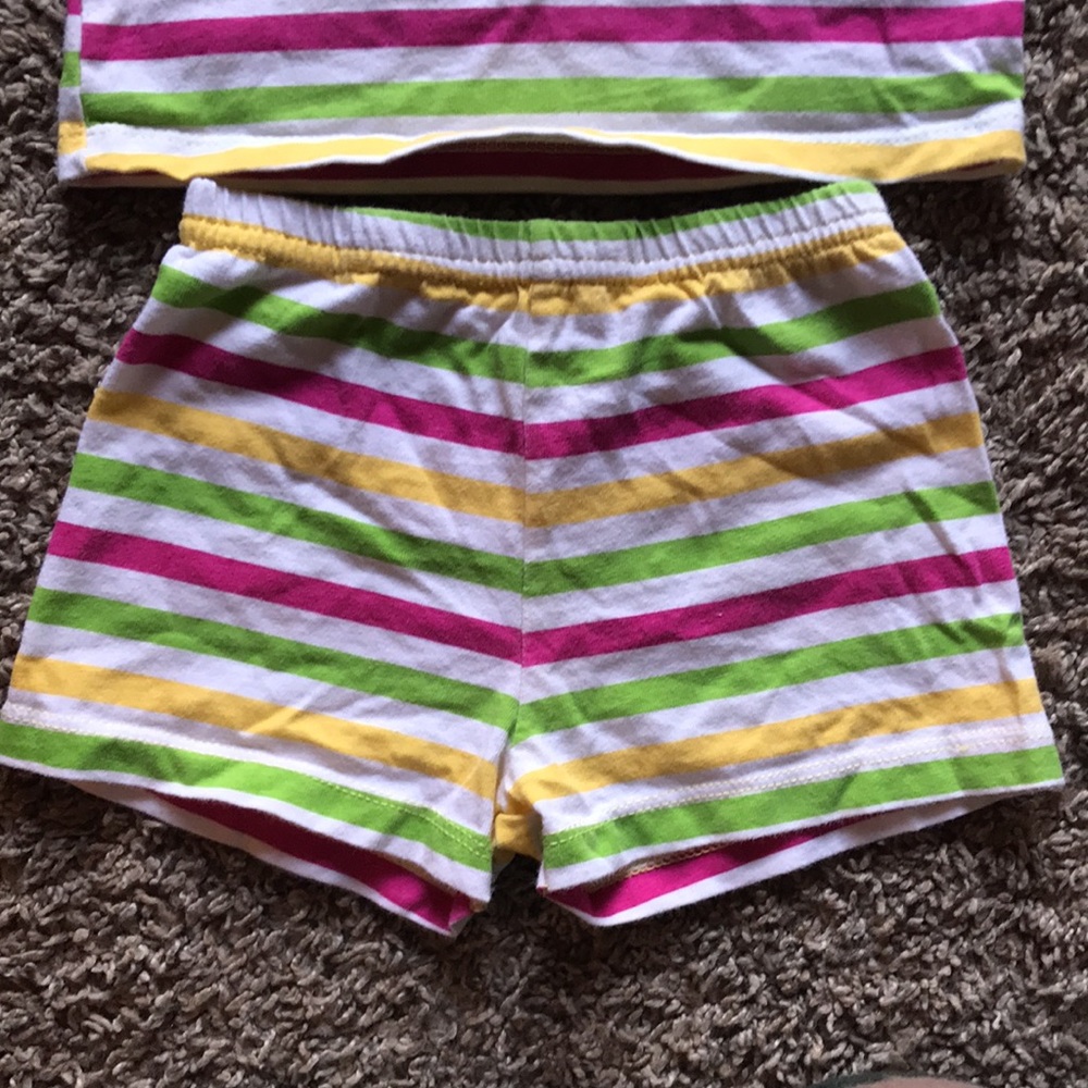 Garanimals Yellow Pink Green Striped Matching Set Shorts & Tank Top - Picture 3 of 4